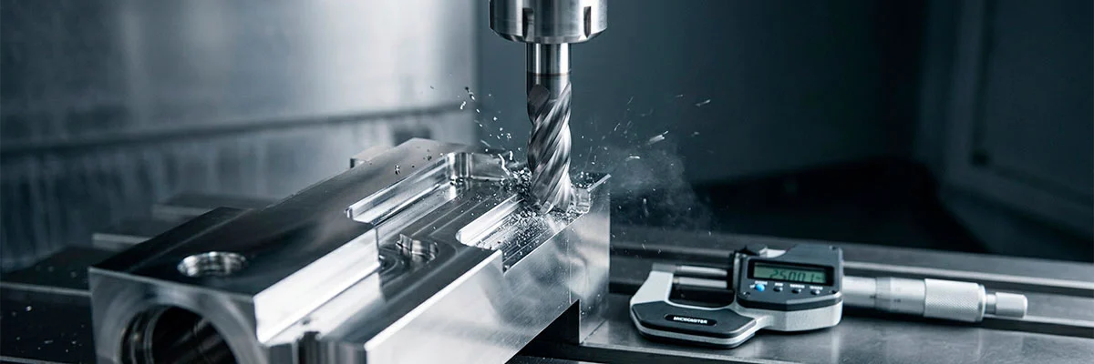 Mecanizado de precisión CNC con micrómetro digital para control dimensional de la pieza